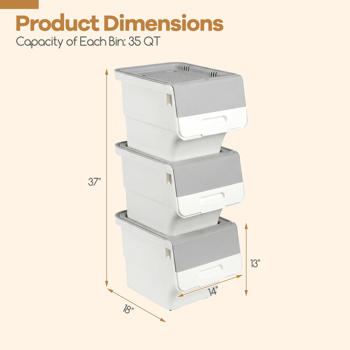 3 Pieces Storage Bins on Wheels Stackable Plastic Boxes with Stay-Open Lid (M)