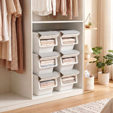 3 Pieces Storage Bins on Wheels Stackable Plastic Boxes with Stay-Open Lid (S)
