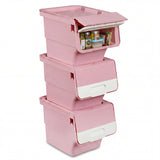 3 Pieces Storage Bins on Wheels Stackable Plastic Boxes with Stay-Open Lid (S)
