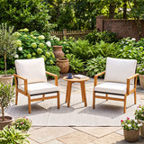 3 Pieces Wicker Sofa and Acacia Wood Table Set with Seat and Back Cushion-Offwhite