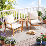 3 Pieces Wicker Sofa and Acacia Wood Table Set with Seat and Back Cushion-Offwhite