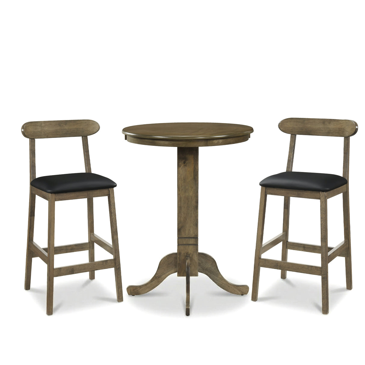 3 Pieces Wood Bar Table Set for 2 Round Pub Table with Pedestal Base and 2 Armless Stools