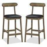 3 Pieces Wood Bar Table Set for 2 Round Pub Table with Pedestal Base and 2 Armless Stools
