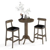 3 Pieces Wood Bar Table Set for 2 Round Pub Table with Pedestal Base and 2 Armless Stools
