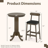 3 Pieces Wood Bar Table Set for 2 Round Pub Table with Pedestal Base and 2 Armless Stools