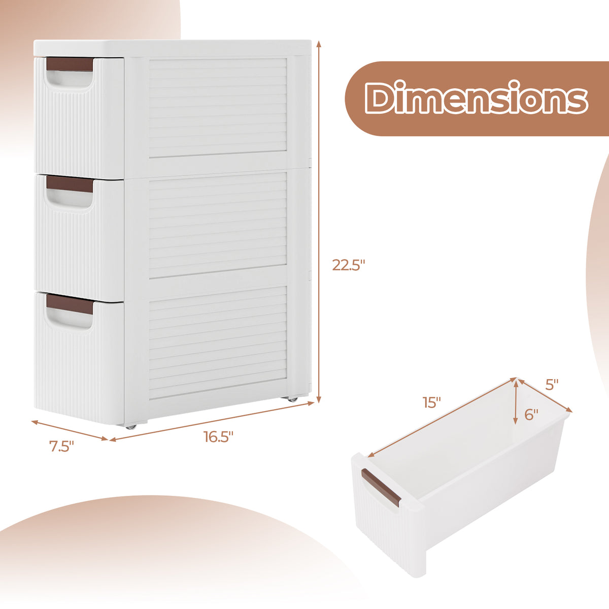 3/4/5/6-Drawer Rolling Organizer Unit Narrow Storage Cabinet with Built-In Wheels for Small Space-3