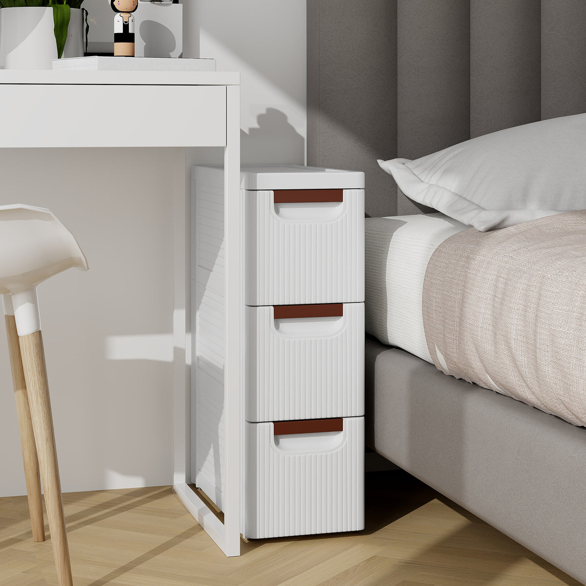 3/4/5/6-Drawer Rolling Organizer Unit Narrow Storage Cabinet with Built-In Wheels for Small Space-3