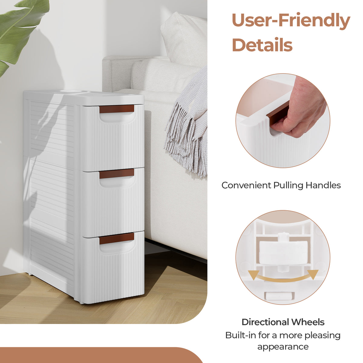 3/4/5/6-Drawer Rolling Organizer Unit Narrow Storage Cabinet with Built-In Wheels for Small Space-3