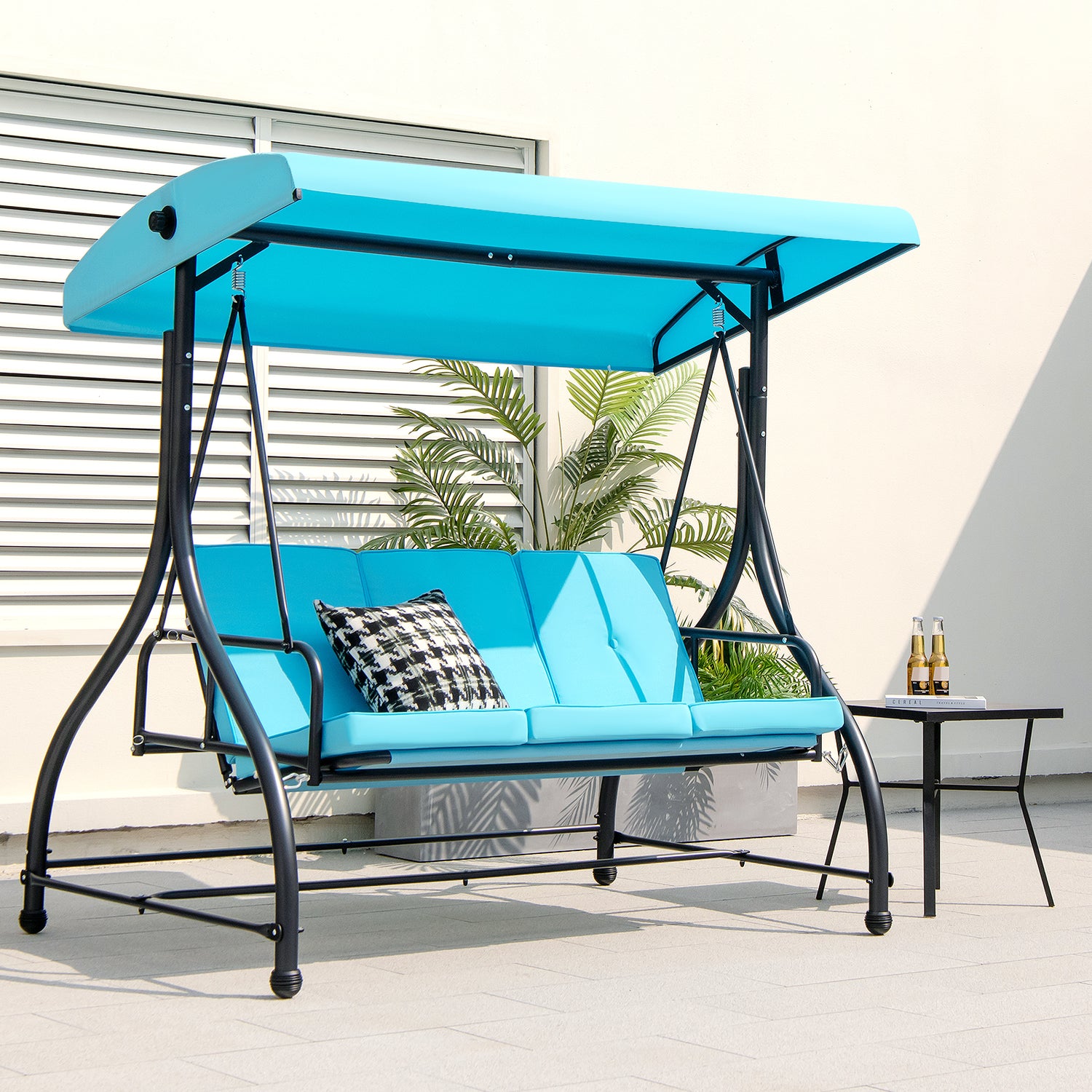 3 Seat Outdoor Porch Swing with Adjustable Canopy