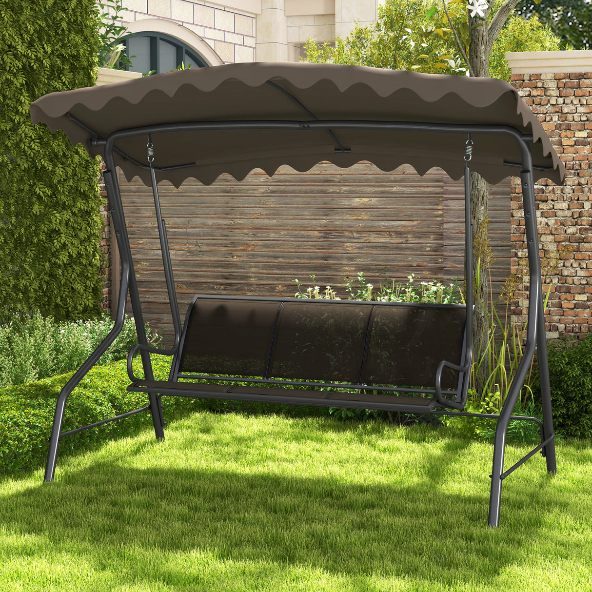 3-Seat Outdoor Porch Canopy Swing with Adjustable Shading