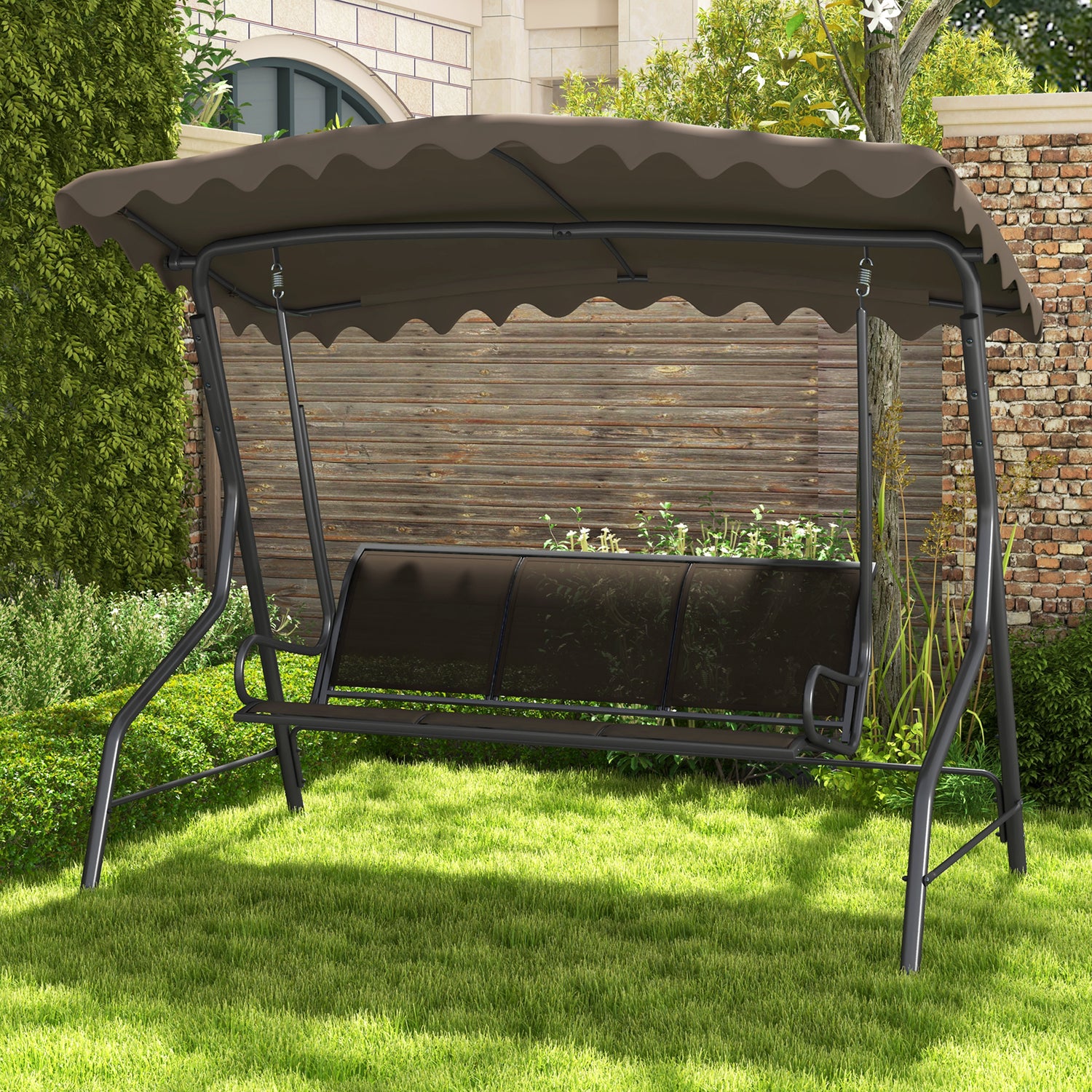 3-Seat Outdoor Porch Canopy Swing with Adjustable Shading
