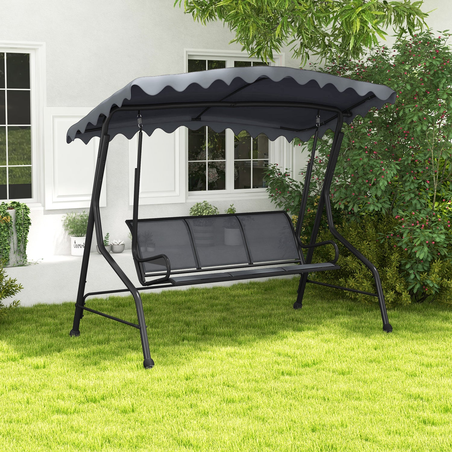 3-Seat Outdoor Porch Canopy Swing with Adjustable Shading