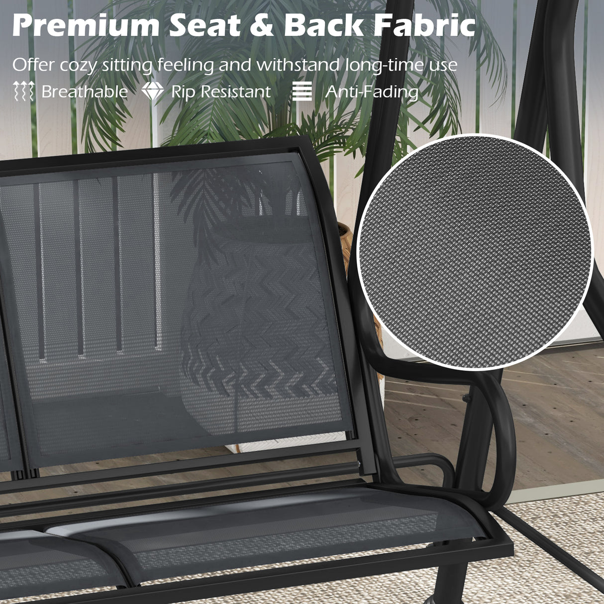 3-Seat Outdoor Porch Canopy Swing with Adjustable Shading