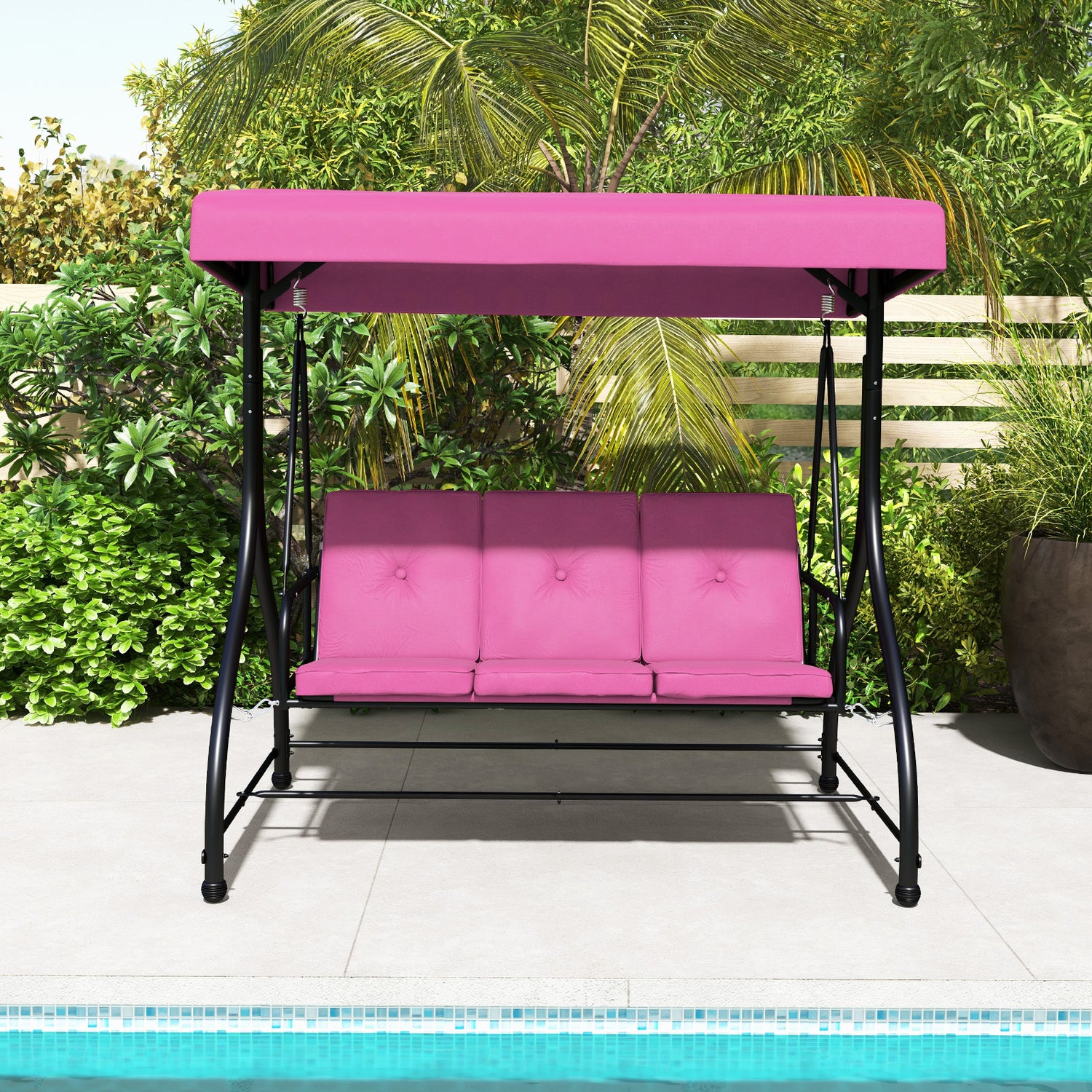 3 Seat Outdoor Porch Swing with Adjustable Canopy