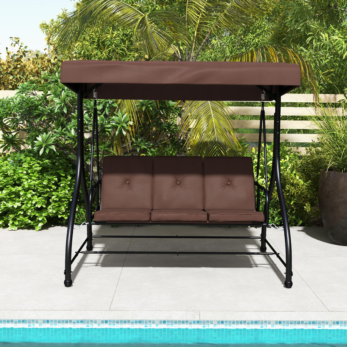 3 Seat Outdoor Porch Swing with Adjustable Canopy