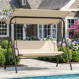 3-Seat Patio Swing Chair with Adjustable Canopy & Removable Cushion
