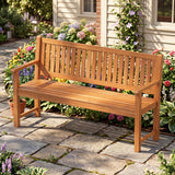 3-Seater Outdoor Wooden Bench 59 inch Large Garden Bench with Backrest