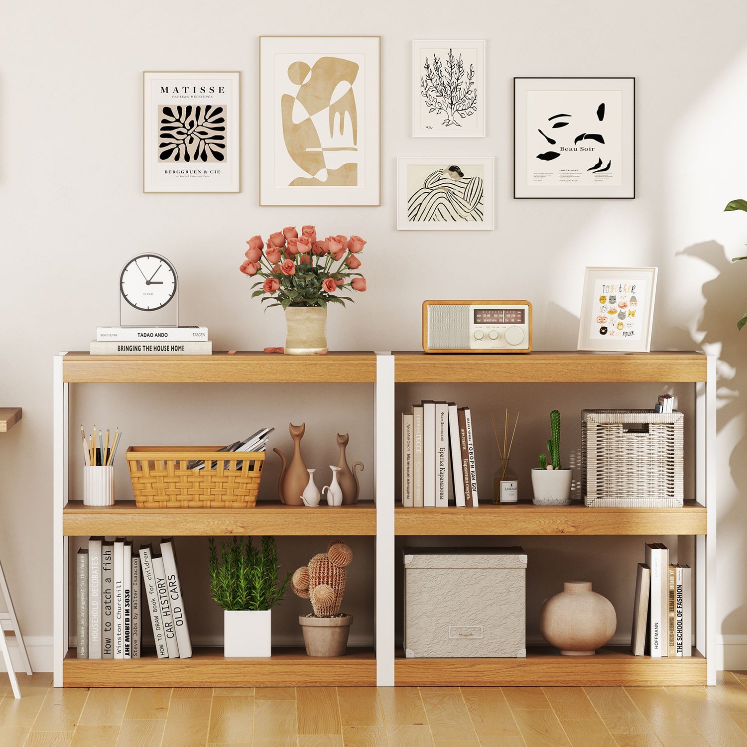 3 Tier Bookshelf Wooden Bookcase with Dual Anti-Tipping Kits