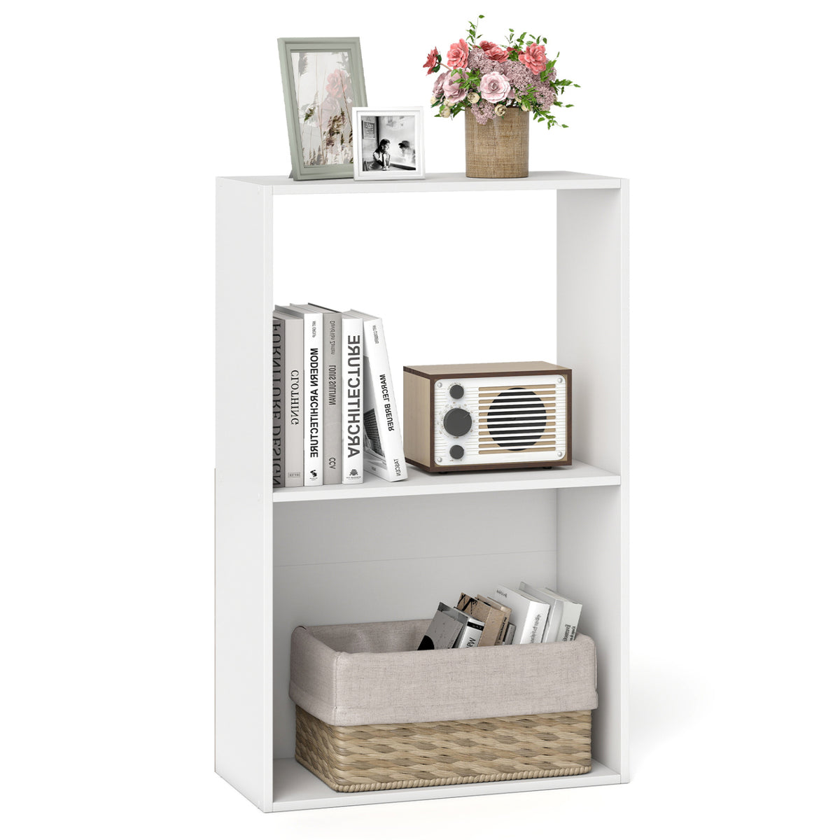 3-Tier Bookshelf with Open Storage Compartment and Freestanding Display Shelf