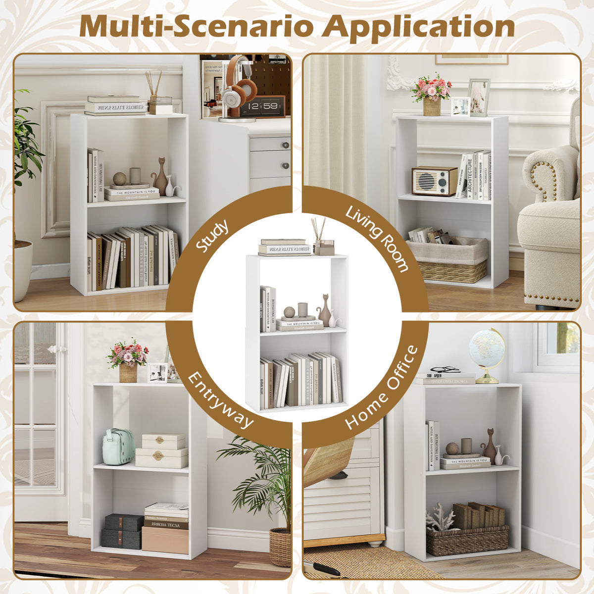3-Tier Bookshelf with Open Storage Compartment and Freestanding Display Shelf