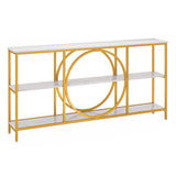 3-Tier Console Table with Faux Marble Top and Storage Shelves for Hallway Living Room