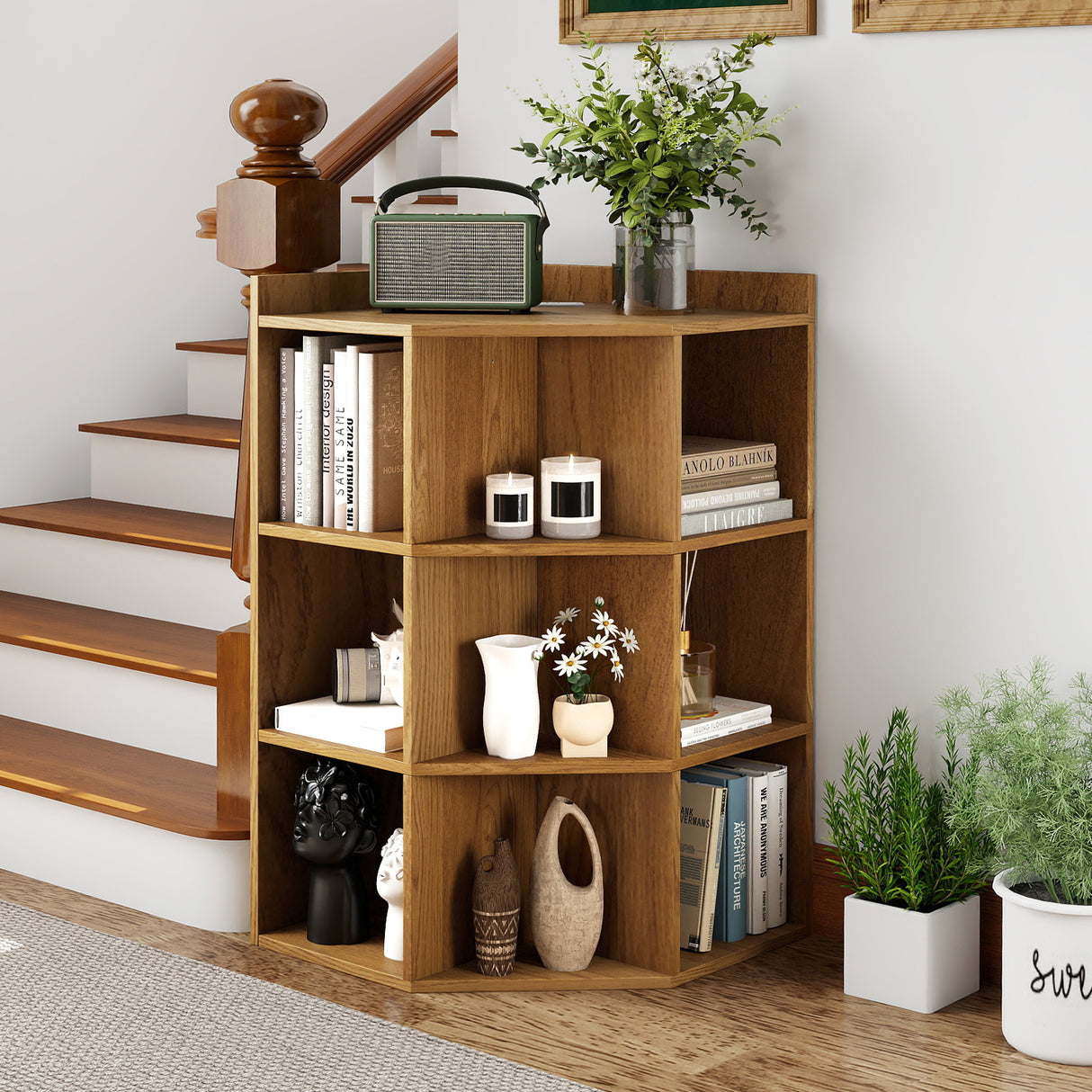 3-Tier Corner Cabinet with Charging Station for Bedroom