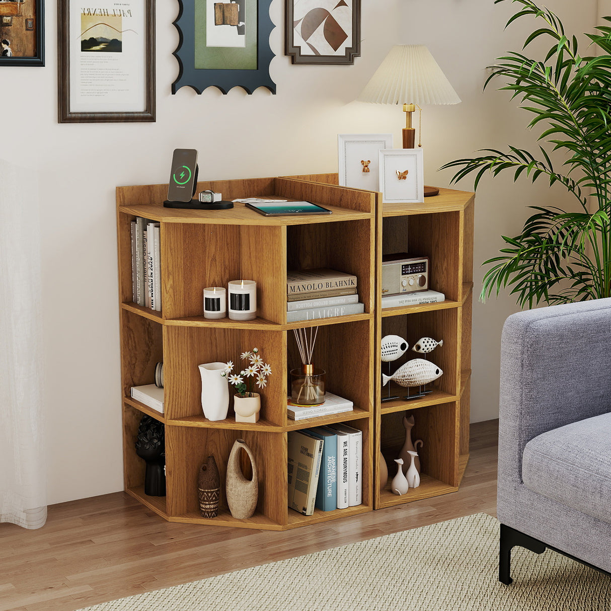 3-Tier Corner Cabinet with Charging Station for Bedroom