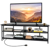 3-Tier Corner TV Stand for TVs up to 65 Inches with Charging Station-Black