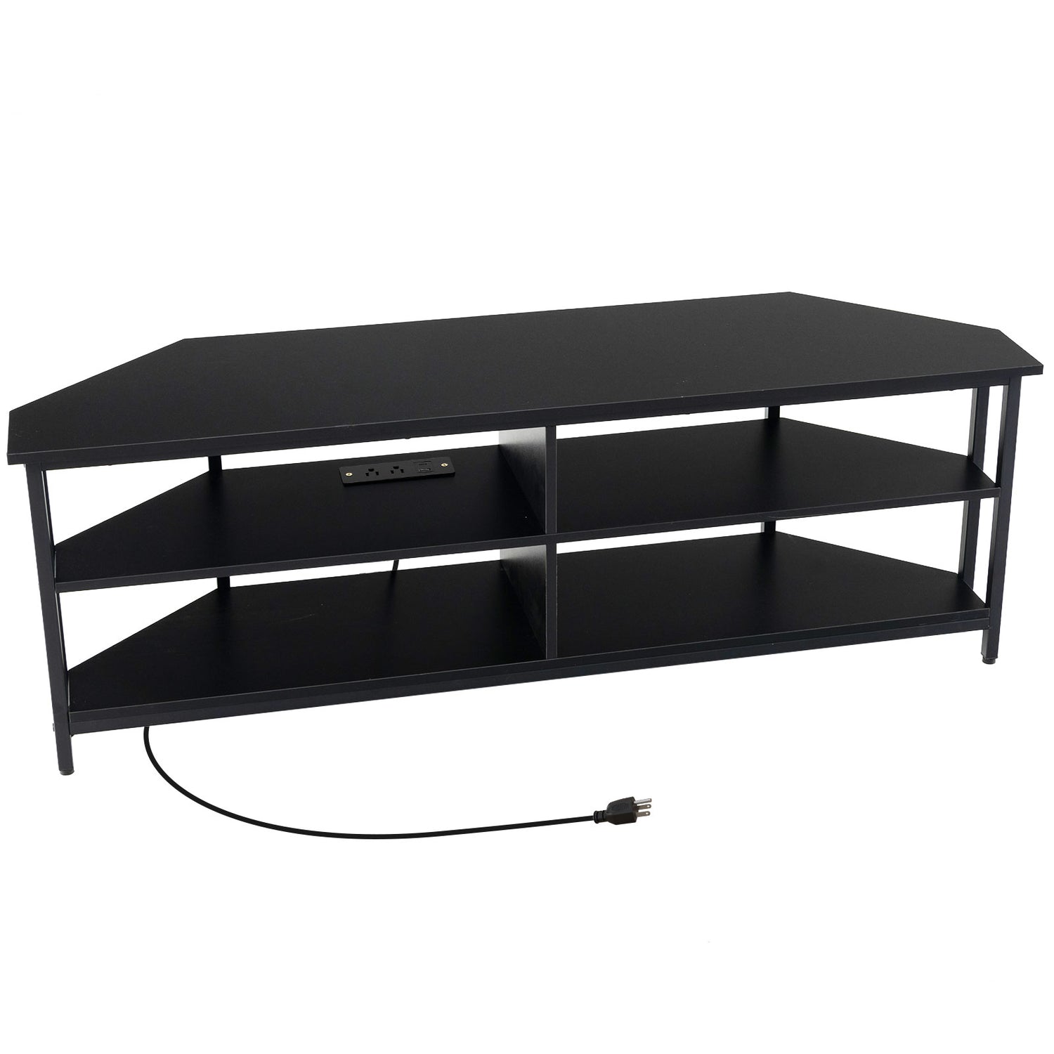 3-Tier Corner TV Stand for TVs up to 65 Inches with Charging Station-Black