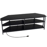 3-Tier Corner TV Stand for TVs up to 65 Inches with Charging Station-Black