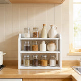 3-Tier Desktop Bookshelf Wooden Countertop Bookcase with Raised Top Guardrails-White