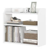 3-Tier Desktop Bookshelf Wooden Countertop Bookcase with Raised Top Guardrails-White