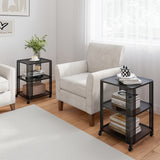 3-Tier End Table with Wheels Rolling Side Table with Open Storage Shelves-Set of 2
