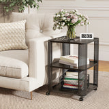 3-Tier End Table with Wheels Rolling Side Table with Open Storage Shelves-Set of 2