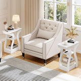 3-Tier End Tables with Charging Station Set of 2 with Open Storage Shelves