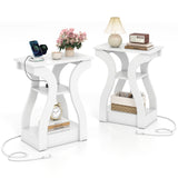 3-Tier End Tables with Charging Station Set of 2 with Open Storage Shelves