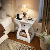 3-Tier End Tables with Charging Station Set of 2 with Open Storage Shelves