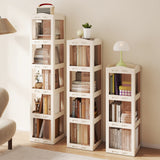 3-Tier Foldable Rotating Bookshelf with Swivel Base and Translucent Panels-White
