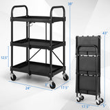 3-Tier Folding Trolley Cart with Universal Wheels Heavy Duty for Warehouse-Black
