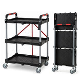 3-Tier Folding Utility Cart with Swivel Wheels and Brakes-Black