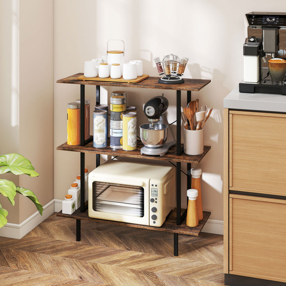 3-Tier Freestanding Bookshelf with Open Shelves and Metal Frame for Living Room-Rustic Brown
