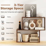 3-Tier Geometric Bookshelf Freestanding Wooden Bookcase with 2 Cubic Compartments-Brown