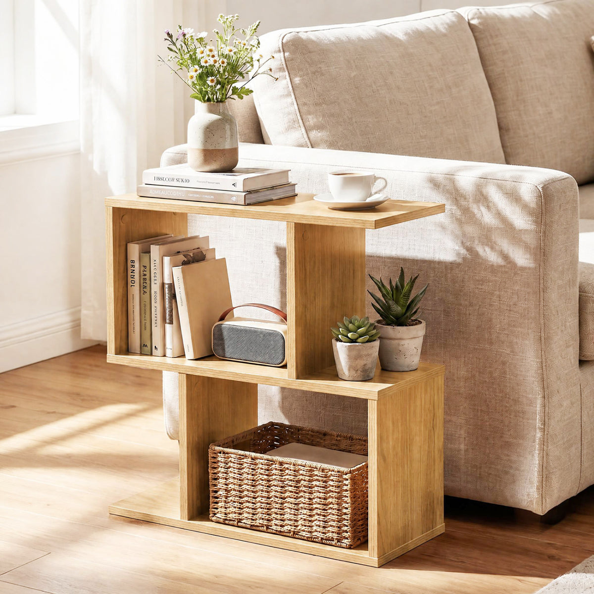 3-Tier Geometric Bookshelf Freestanding Display Shelf Side Table Set of 2