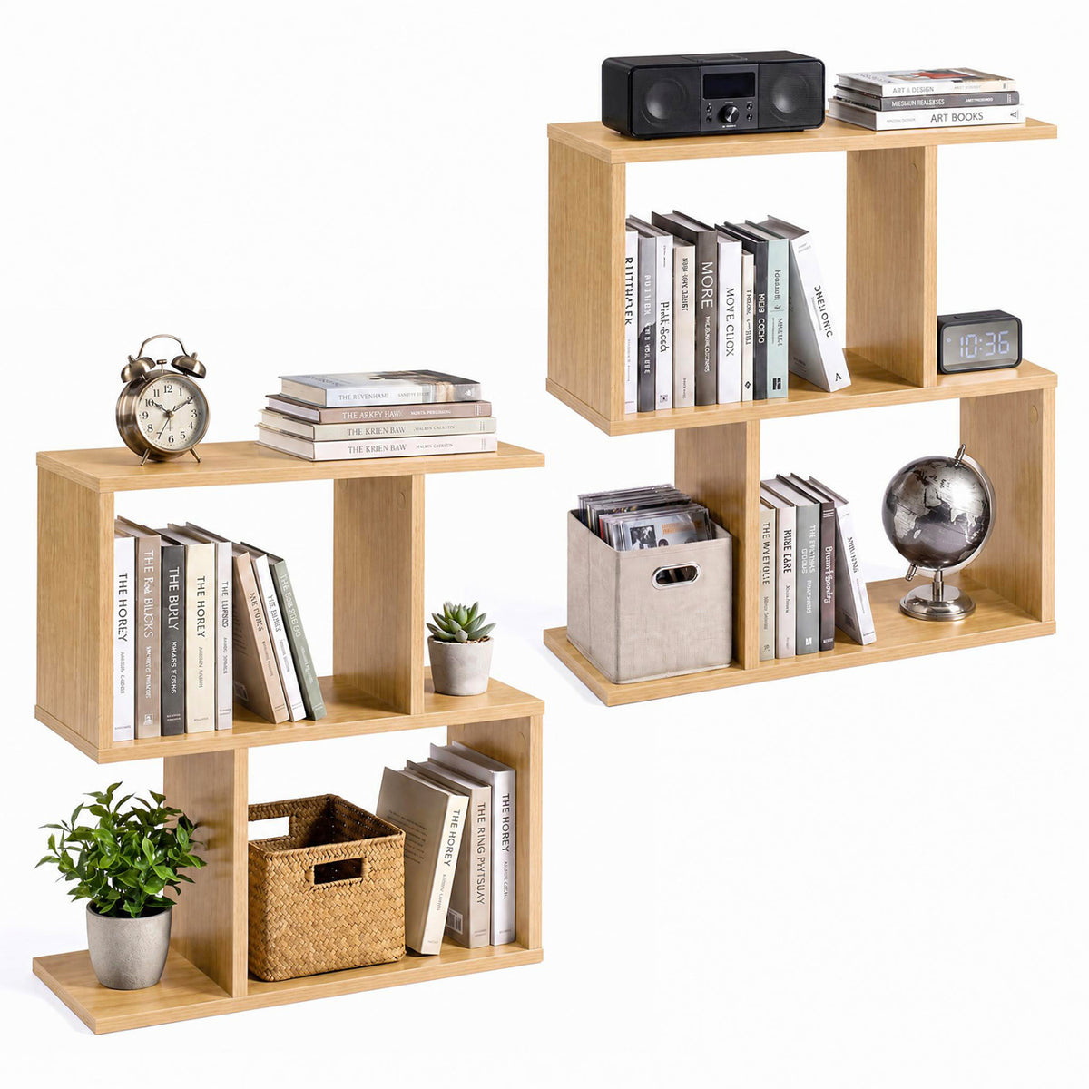 3-Tier Geometric Bookshelf Freestanding Display Shelf Side Table Set of 2