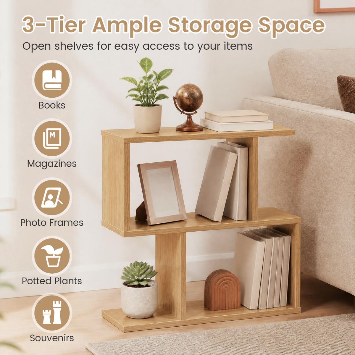 3-Tier Geometric Bookshelf Freestanding Display Shelf Side Table Set of 2