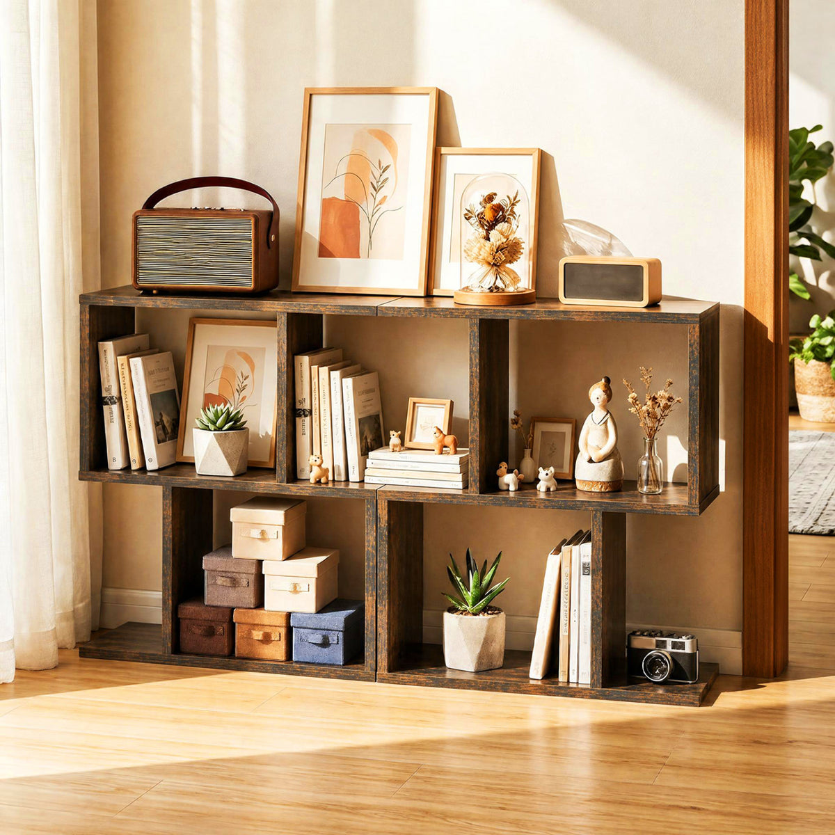 3-Tier Geometric Bookshelf Freestanding Display Shelf Side Table Set of 2