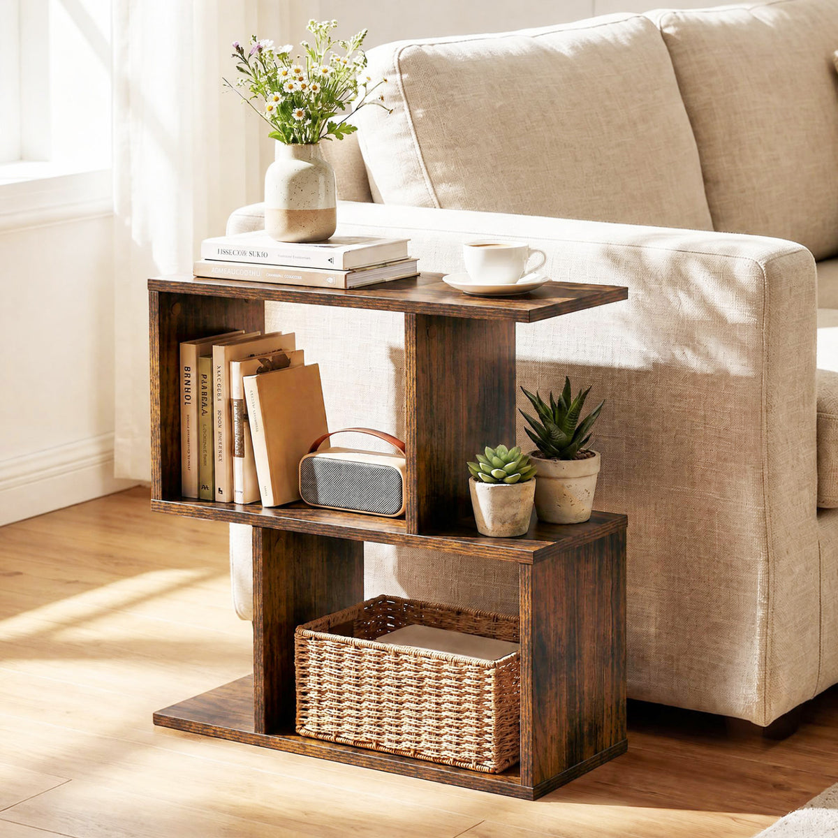 3-Tier Geometric Bookshelf Freestanding Display Shelf Side Table Set of 2