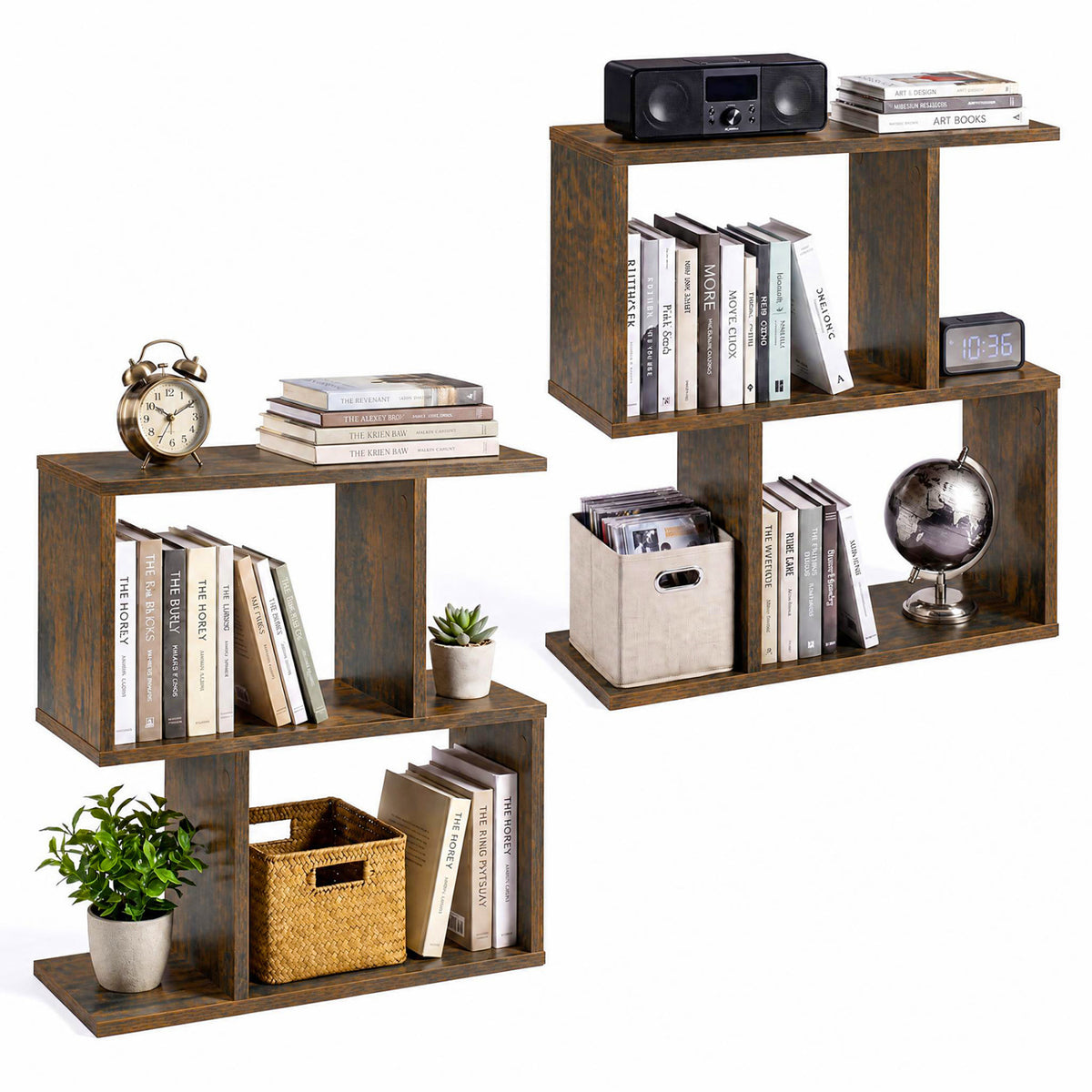3-Tier Geometric Bookshelf Freestanding Display Shelf Side Table Set of 2