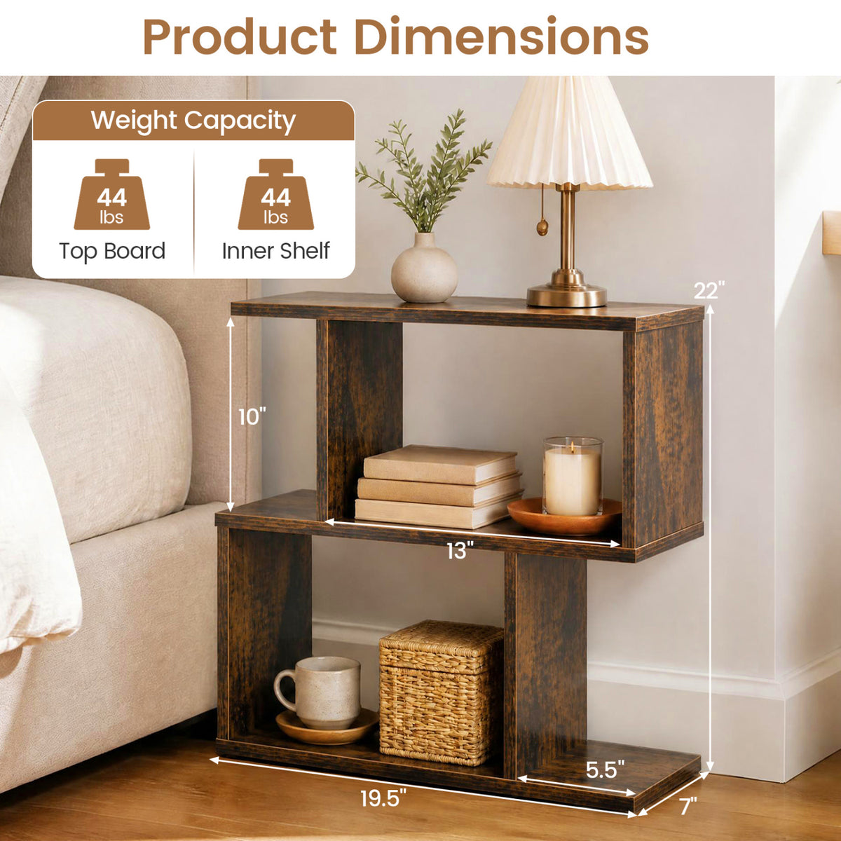 3-Tier Geometric Bookshelf Freestanding Display Shelf Side Table Set of 2
