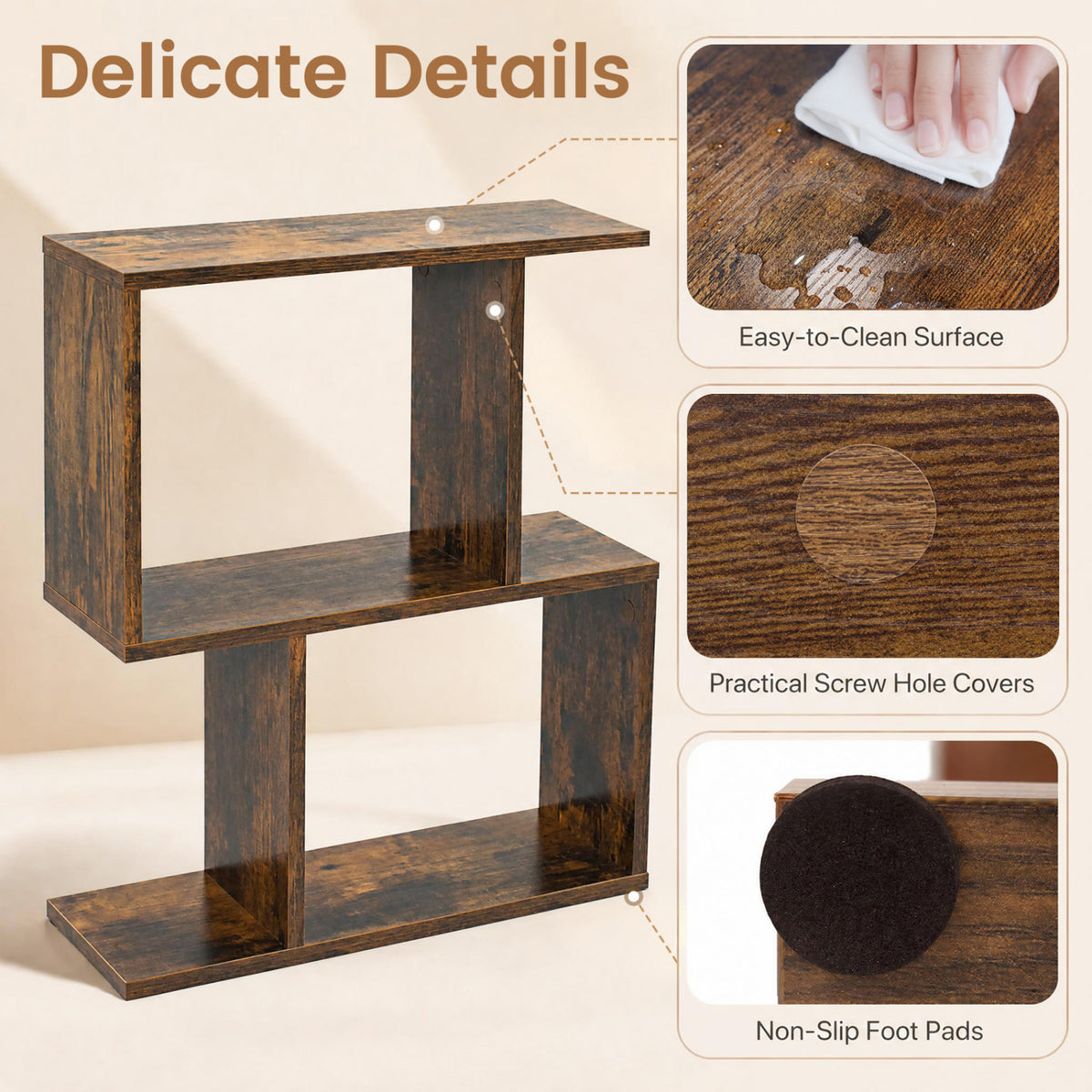3-Tier Geometric Bookshelf Freestanding Display Shelf Side Table Set of 2